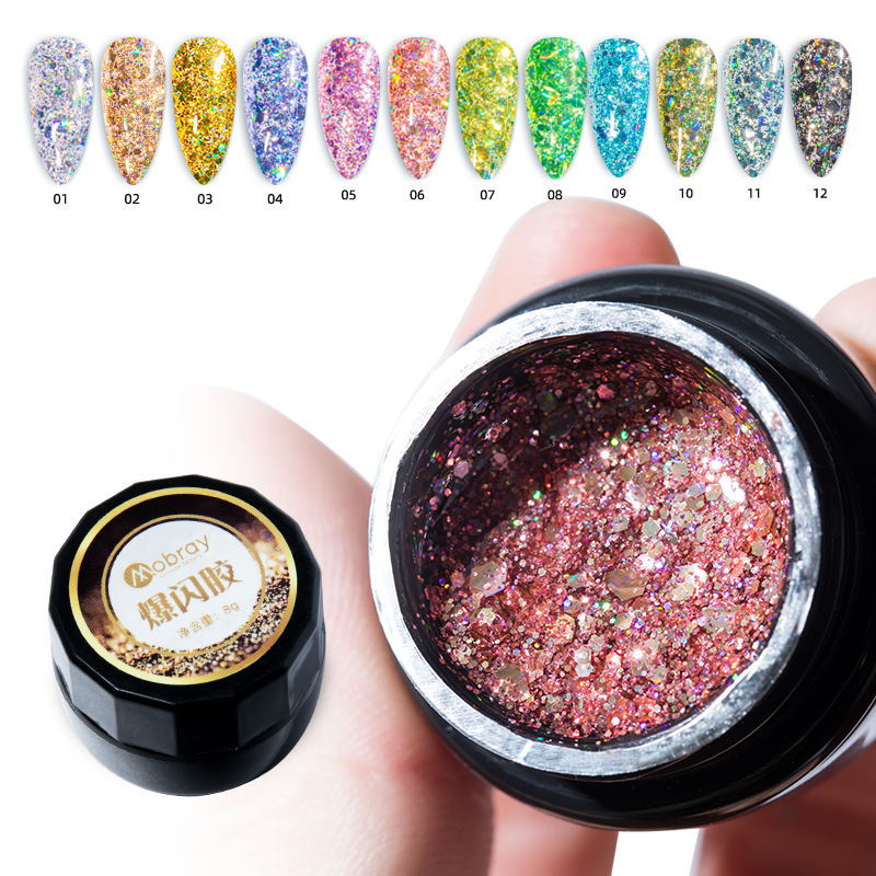 Новое поступление 8 мл Super Shining Glitter Gel 12 Color для дизайна ногтей